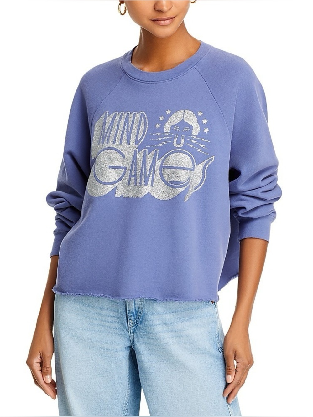 MOTHER The Boost Crop Cut-Off Mind Games Sweatshirt Purple Size M